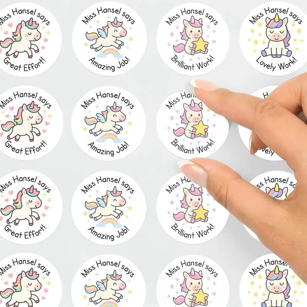 Personalised Teacher Reward Stickers – Cute Unicorn Classroom Praise & Motivation Labels - Sticksy Prints Australia