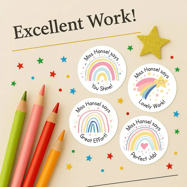 Personalised Teacher Reward Stickers Labels Pastel Rainbow & Shooting Star Set - Sticksy Prints Australia