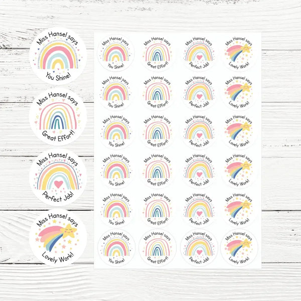 Personalised Teacher Reward Stickers Labels Pastel Rainbow & Shooting Star Set - Sticksy Prints Australia