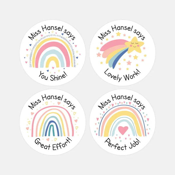 Personalised Teacher Reward Stickers Labels Pastel Rainbow & Shooting Star Set