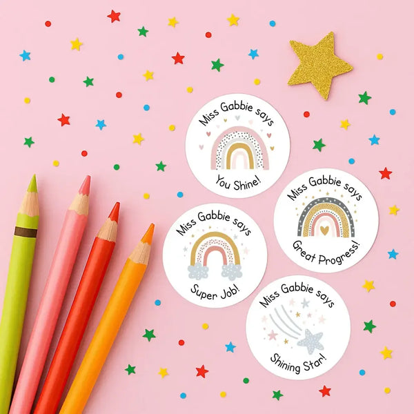 Personalised Teacher Reward Stickers Labels Rainbow & Star Collection - Sticksy Prints Australia