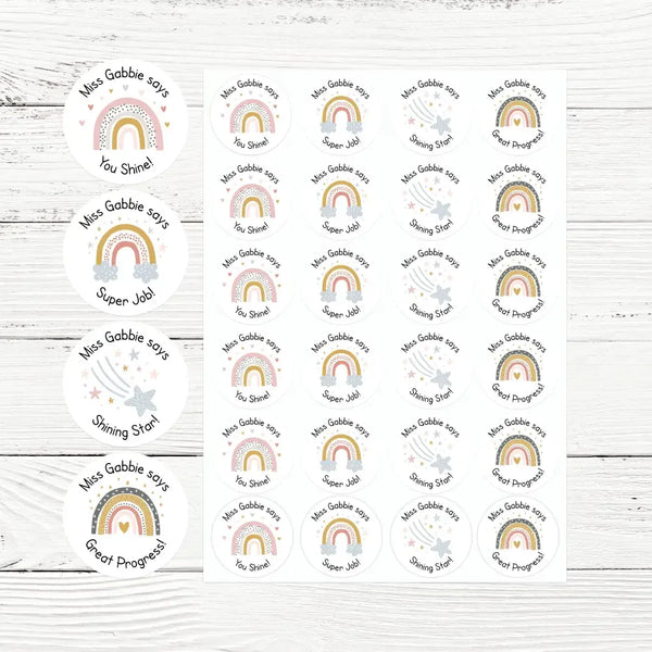 Personalised Teacher Reward Stickers Labels Rainbow & Star Collection - Sticksy Prints Australia
