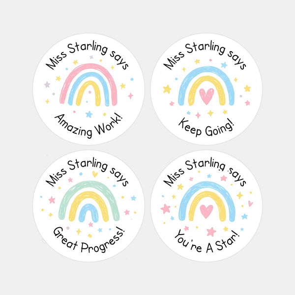 Personalised Teacher Reward Stickers – Pastel Rainbow Classroom Progress & Praise Labels