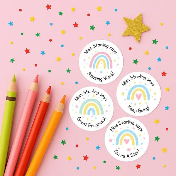 Personalised Teacher Reward Stickers – Pastel Rainbow Classroom Progress & Praise Labels - Sticksy Prints Australia