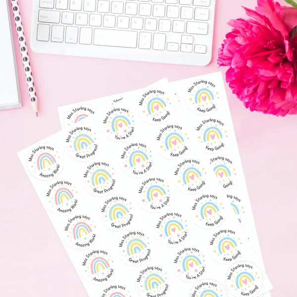 Personalised Teacher Reward Stickers – Pastel Rainbow Classroom Progress & Praise Labels - Sticksy Prints Australia