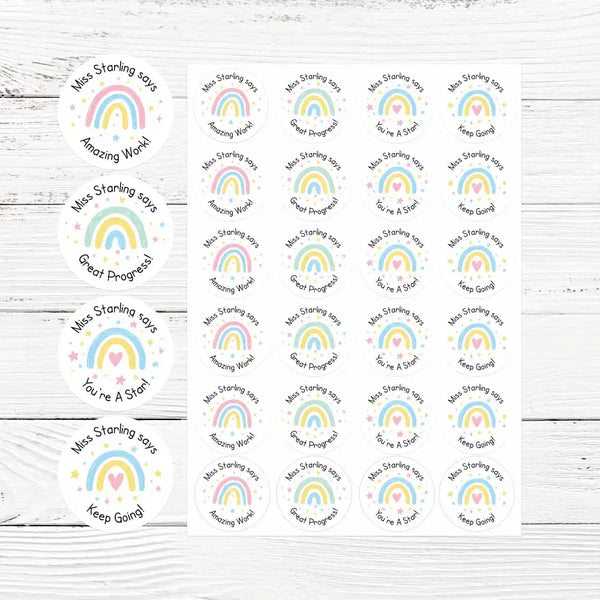 Personalised Teacher Reward Stickers – Pastel Rainbow Classroom Progress & Praise Labels - Sticksy Prints Australia