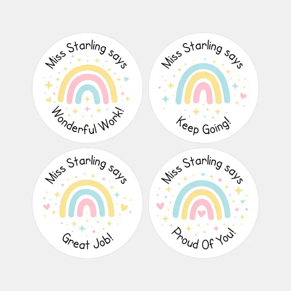 Personalised Teacher Reward Stickers – Pastel Rainbow Positive Classroom Labels - Sticksy Prints Australia