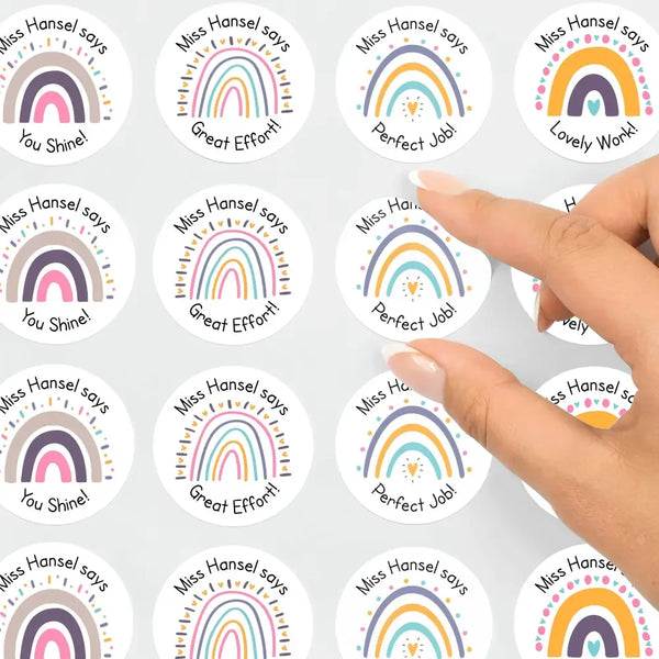 Personalised Teacher Reward Stickers Pastel Rainbow Set - Sticksy Prints Australia