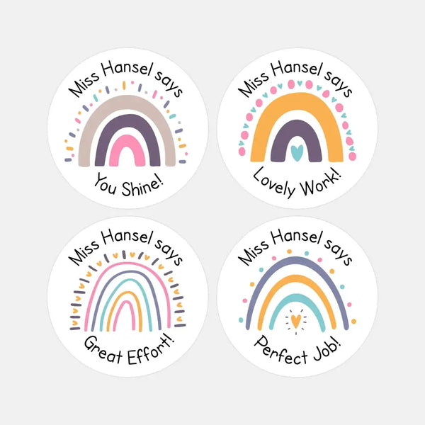 Personalised Teacher Reward Stickers Pastel Rainbow Set - Sticksy Prints Australia