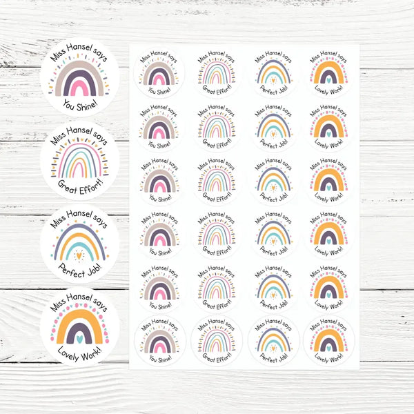 Personalised Teacher Reward Stickers Pastel Rainbow Set - Sticksy Prints Australia