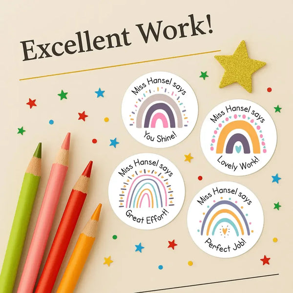 Personalised Teacher Reward Stickers Pastel Rainbow Set - Sticksy Prints Australia