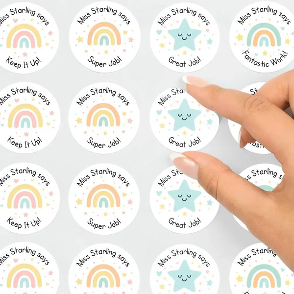 Personalised Teacher Reward Stickers – Pastel Rainbow & Star Classroom Praise Labels Set - Sticksy Prints Australia