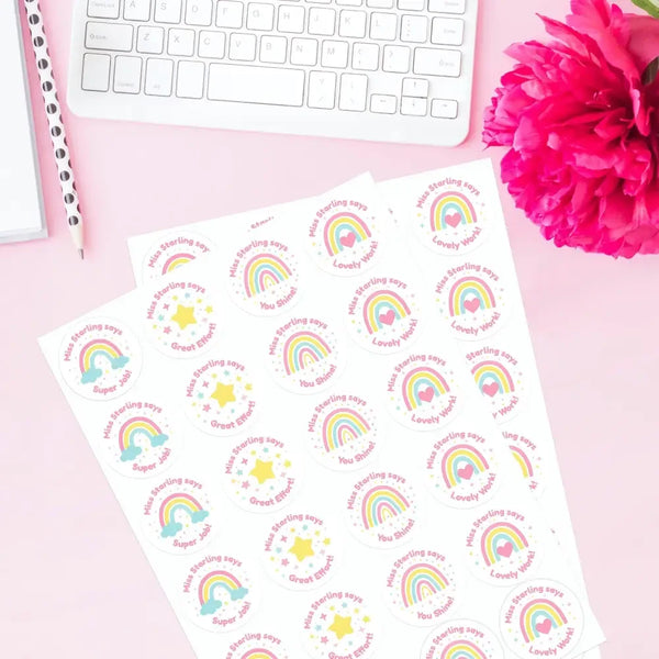 Personalised Teacher Reward Stickers – Pastel Rainbow & Star Classroom Motivation Labels - Sticksy Prints Australia