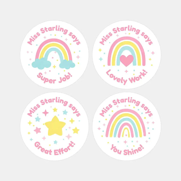 Personalised Teacher Reward Stickers – Pastel Rainbow & Star Classroom Motivation Labels - Sticksy Prints Australia