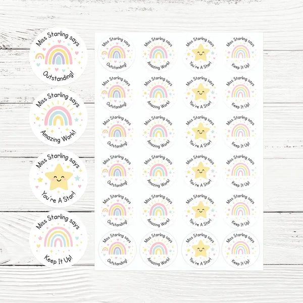 Personalised Teacher Reward Stickers – Pastel Rainbow & Star Classroom Praise Labels - Sticksy Prints Australia