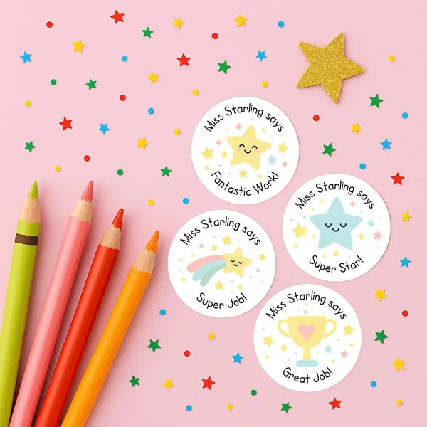 Personalised Teacher Reward Stickers – Pastel Star, Trophy & Shooting Star Classroom Praise Labels - Sticksy Prints Australia
