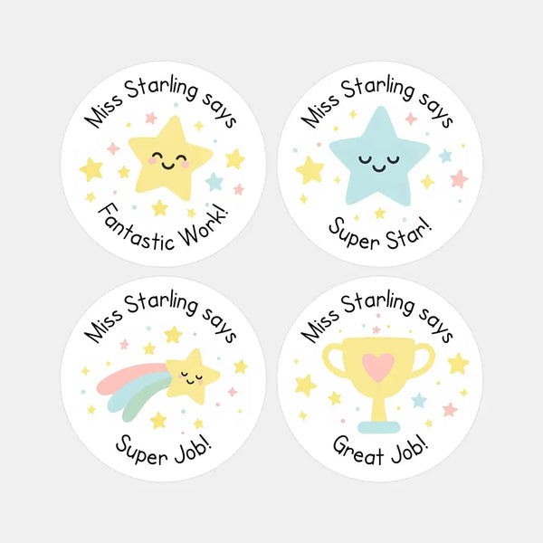 Personalised Teacher Reward Stickers – Pastel Star, Trophy & Shooting Star Classroom Praise Labels - Sticksy Prints Australia