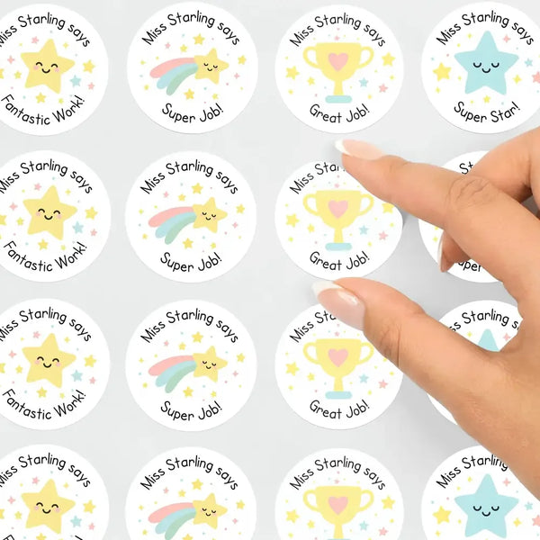 Personalised Teacher Reward Stickers – Pastel Star, Trophy & Shooting Star Classroom Praise Labels - Sticksy Prints Australia