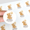Personalised Teddy Bear Baby Shower Stickers with Balloon – Neutral Beige Watercolour Favour Labels