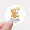 Personalised Teddy Bear Baby Shower Stickers with Balloon – Neutral Beige Watercolour Favour Labels