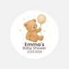 Personalised Teddy Bear Baby Shower Stickers with Balloon – Neutral Beige Watercolour Favour Labels