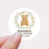 Personalised Teddy Bear Baby Shower Stickers with Floral Greenery Wreath – Neutral Watercolour Favour Labels