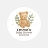 Personalised Teddy Bear Baby Shower Stickers with Greenery – Neutral Watercolour Favour Labels