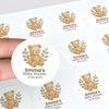 Personalised Teddy Bear Baby Shower Stickers with Greenery – Neutral Watercolour Favour Labels - Sticksy Prints Australia