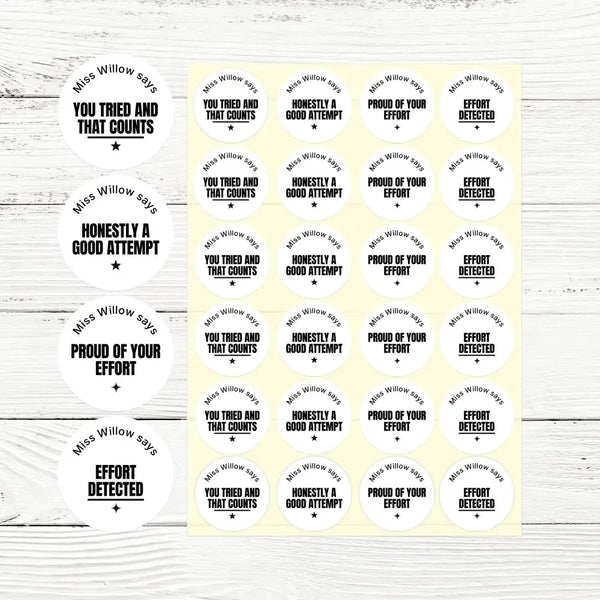 Personalised Teen Effort Stickers – Minimalist Bold Teacher Reward Stickers - Sticksy Prints Australia