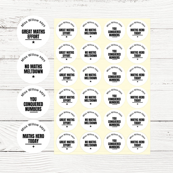Personalised Teen Maths Stickers – Minimalist Funny Classroom Reward Labels