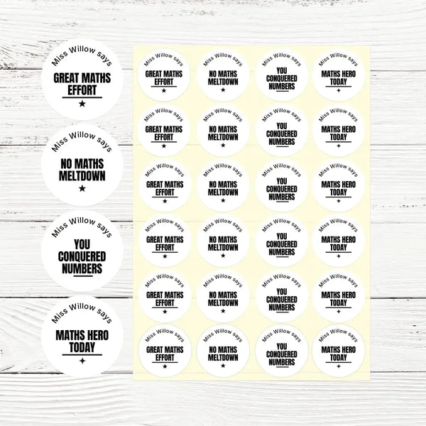 Personalised Teen Maths Stickers – Minimalist Funny Classroom Reward Labels - Sticksy Prints Australia