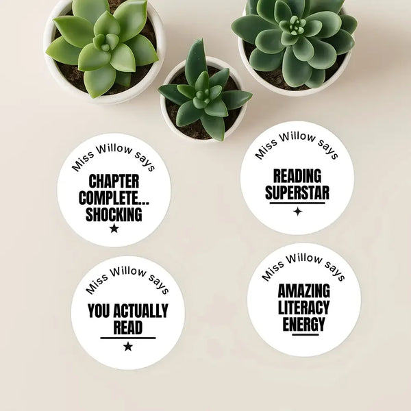Personalised Teen Reading Stickers – Minimalist Funny Literacy Reward Labels - Sticksy Prints Australia