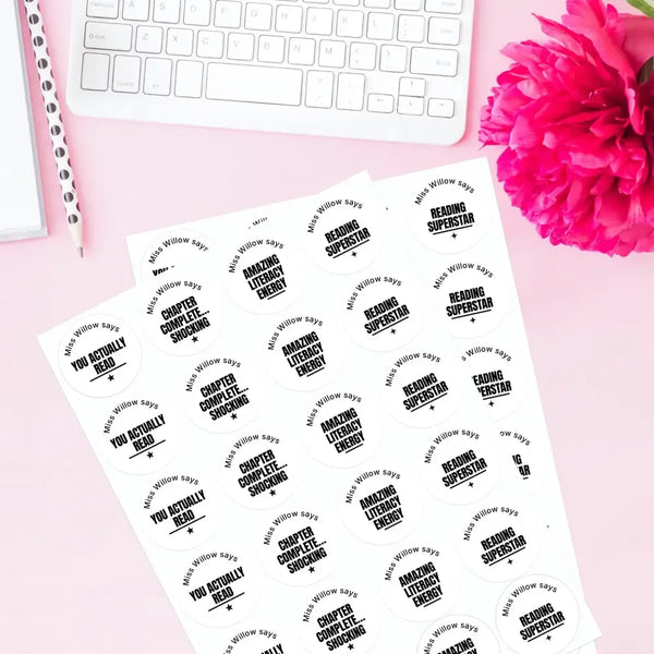Personalised Teen Reading Stickers – Minimalist Funny Literacy Reward Labels - Sticksy Prints Australia