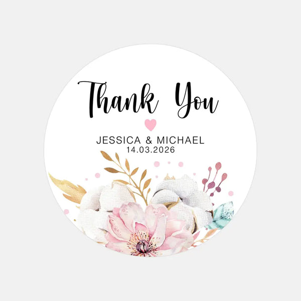 Personalised Thank You Wedding Stickers – Blush Floral Design