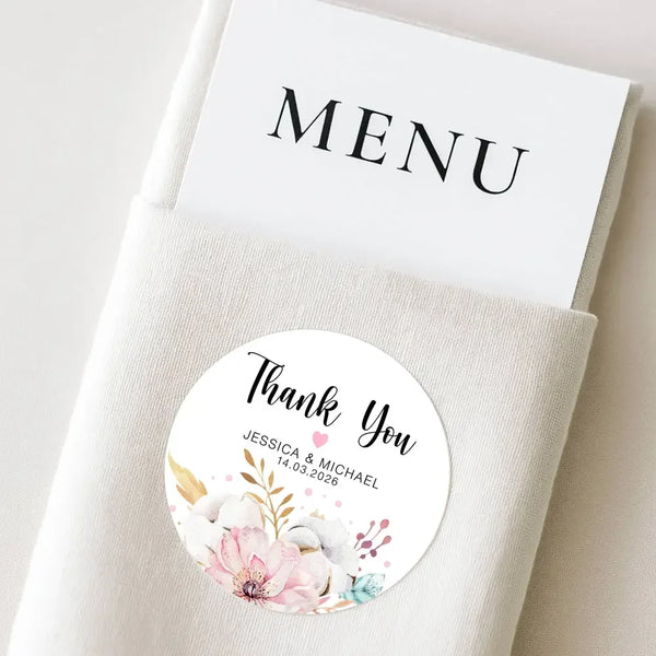 Personalised Thank You Wedding Stickers – Blush Floral Design - Sticksy Prints Australia