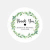Personalised Thank You Wedding Stickers – Green Leaf Wreath Design
