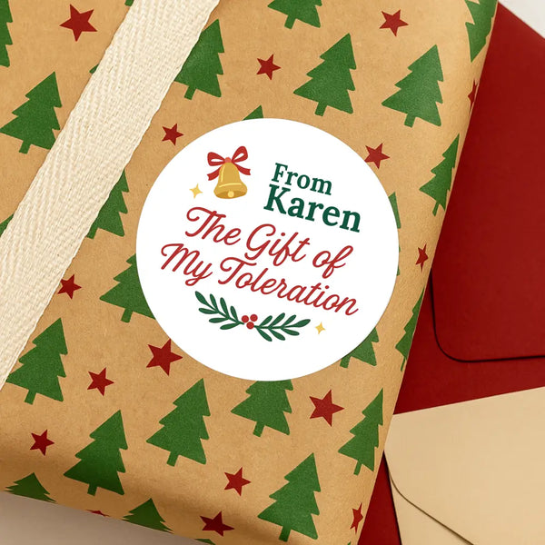 Personalised The Gift of My Toleration Christmas Stickers Labels