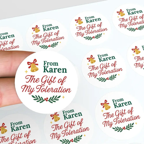 Personalised The Gift of My Toleration Christmas Stickers Labels - Sticksy Prints Australia