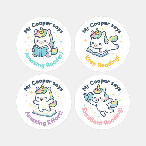 Personalised Unicorn Reading Stickers for Teachers – Cute Literacy Reward Stickers