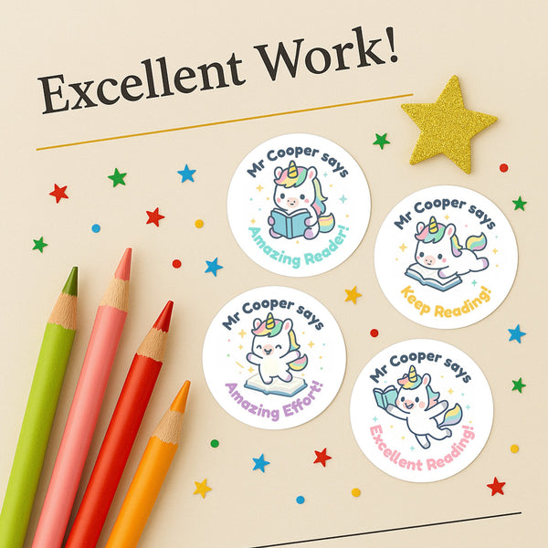 Personalised Unicorn Reading Stickers for Teachers – Cute Literacy Reward Stickers