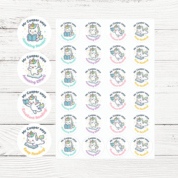 Personalised Unicorn Reading Stickers for Teachers – Cute Literacy Reward Stickers