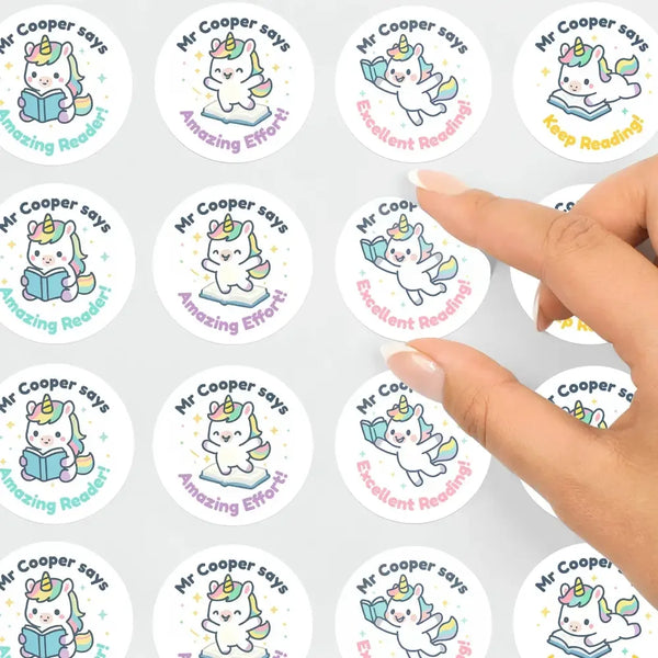 Personalised Unicorn Reading Stickers for Teachers – Cute Literacy Reward Stickers - Sticksy Prints Australia