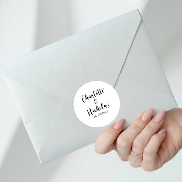 Personalised Wedding Stickers – Custom Names & Date Labels