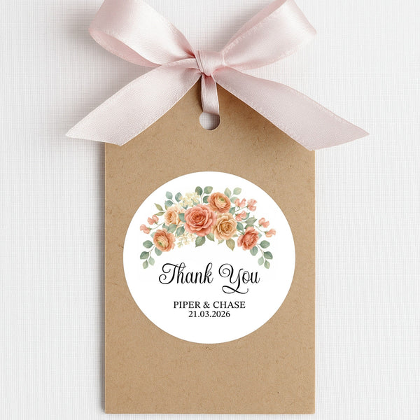 Personalised Wedding Thank You Stickers | Apricot Rose Floral Design