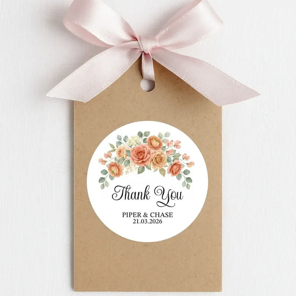Personalised Wedding Thank You Stickers | Apricot Rose Floral Design - Sticksy Prints Australia