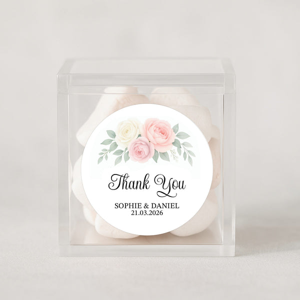 Personalised Wedding Thank You Stickers | Blush & Ivory Rose Floral Design