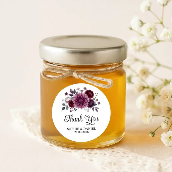 Personalised Wedding Thank You Stickers | Burgundy & Plum Floral Design - Sticksy Prints Australia