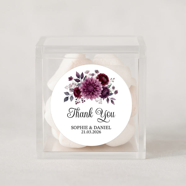Personalised Wedding Thank You Stickers | Burgundy & Plum Floral Design