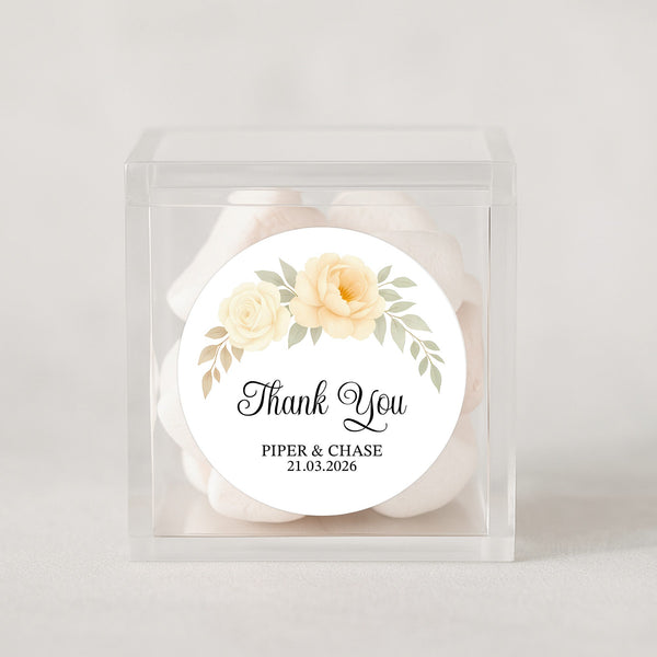 Personalised Wedding Thank You Stickers | Cream & Ivory Rose Floral Design