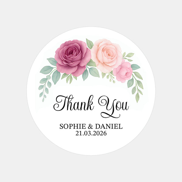 Personalised Wedding Thank You Stickers | Dusty Mauve & Blush Rose Floral Design